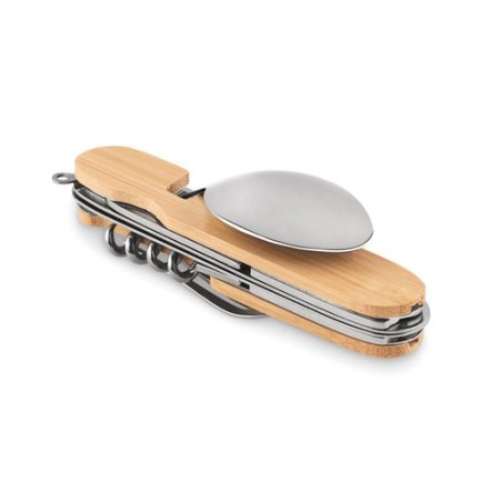 Couverts multifonctions personnalisés idéaux pour le camping - SUBETE Matières : acier inoxydable Couleurs : bois cadeau entrepr