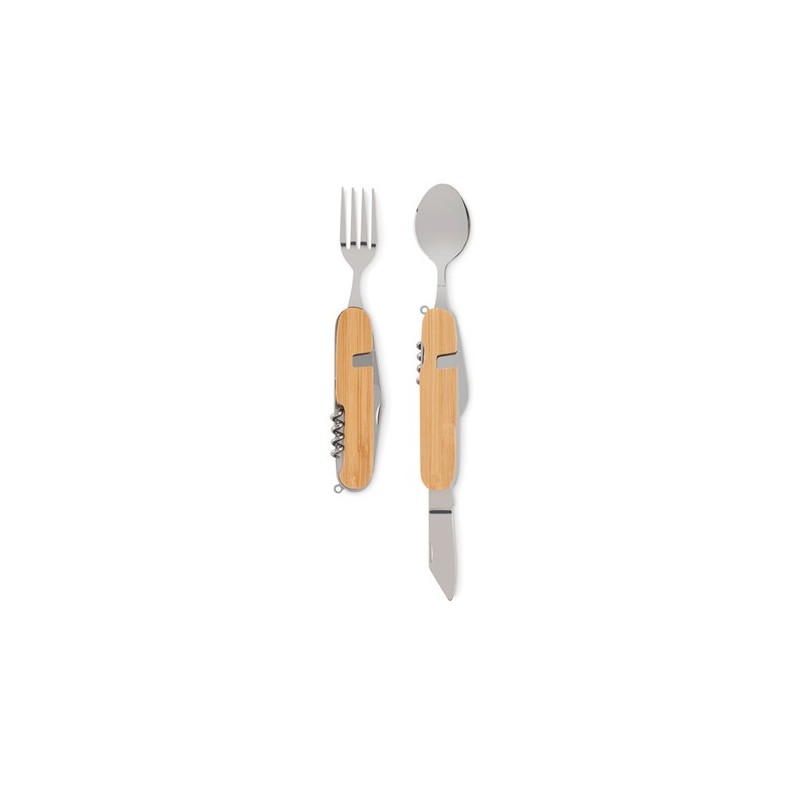 Couverts multifonctions personnalisés idéaux pour le camping - SUBETE Matières : acier inoxydable Couleurs : bois goodies public