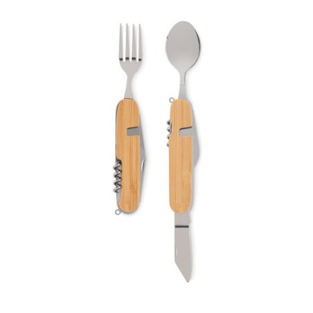 Couverts multifonctions personnalisés idéaux pour le camping - SUBETE Matières : acier inoxydable Couleurs : bois goodies public