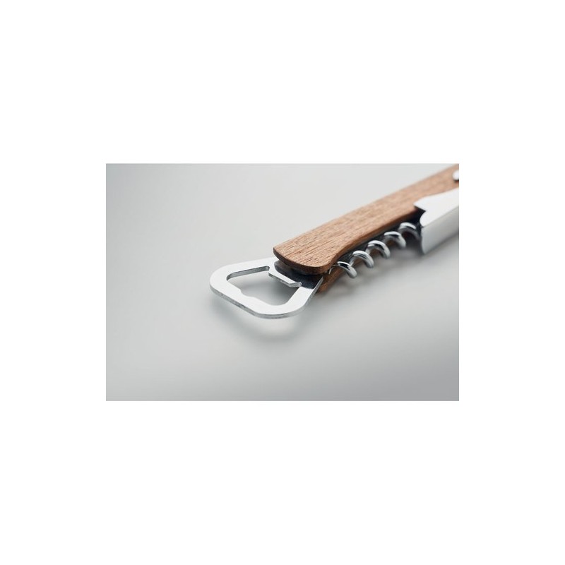Ouvre-bouteille 3 en 1 en acacia personnalisé - WOOL Matières : métal Couleurs : bois marquage laser ultra précis