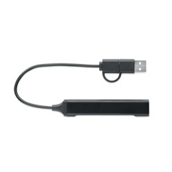 Hub USB Éco-responsable 4 ports 19 cm Pratique Personnalisé CURRENT Matières : aluminium recyclé  Couleurs : noir 2
