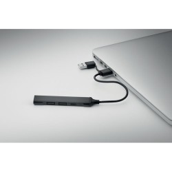 Hub USB Éco-responsable 4 ports 19 cm Pratique Personnalisé CURRENT Matières : aluminium recyclé  Couleurs : noir goodies public