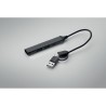 Hub USB Éco-responsable 4 ports 19 cm Pratique Personnalisé CURRENT Matières : aluminium recyclé  Couleurs : noir impression hau