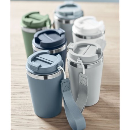 Gobelet double paroi  350 ml personnalisé TOPAZ Matières : acier inoxydable Couleurs : bleu pétrole marquage laser ultra précis