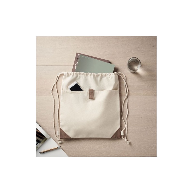Sac à cordon  en coton recyclé PANDA BAG Matières : coton recyclé Couleurs : beige cadeau entreprise pas cher