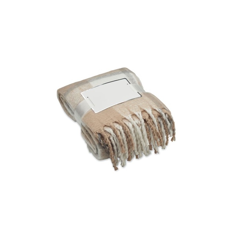 Couverture  en mohair à carreaux - QUET Matières : PET recyclé Couleurs : beige personnalisable avec votre logo
