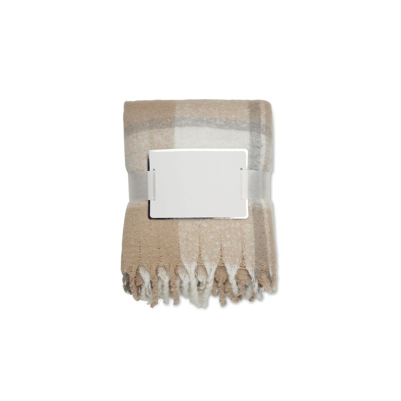 Couverture  en mohair à carreaux - QUET Matières : PET recyclé Couleurs : beige cadeau entreprise pas cher