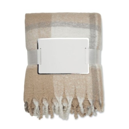 Couverture  en mohair à carreaux - QUET Matières : PET recyclé Couleurs : beige cadeau entreprise pas cher
