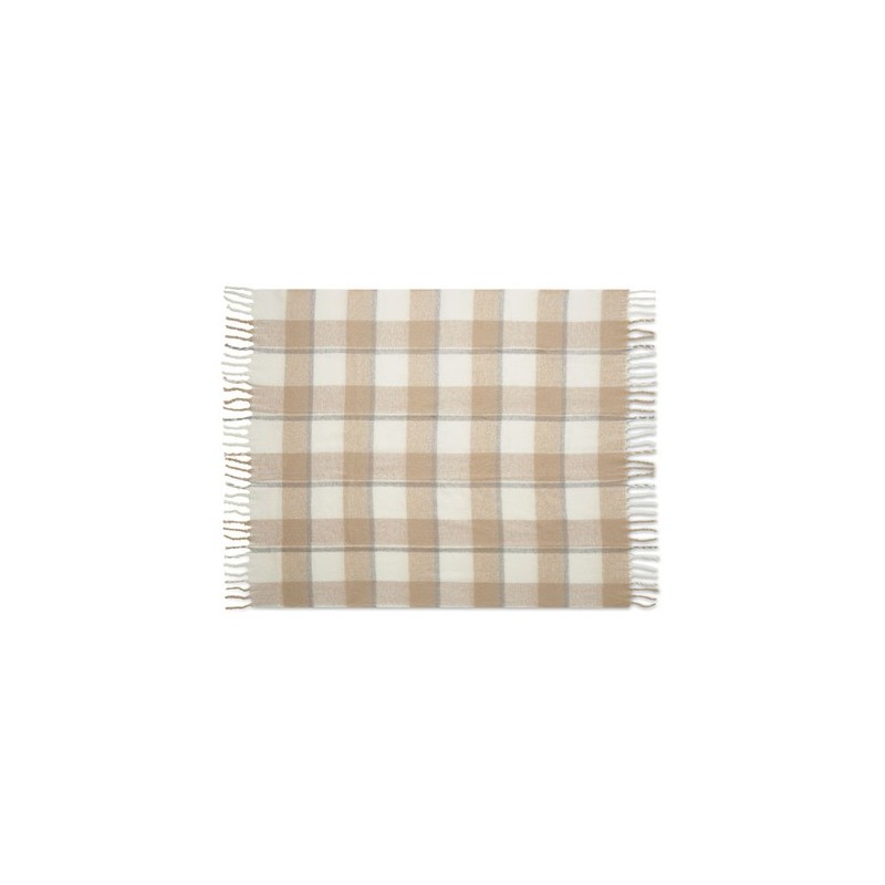 Couverture  en mohair à carreaux - QUET Matières : PET recyclé Couleurs : beige impression haute définition