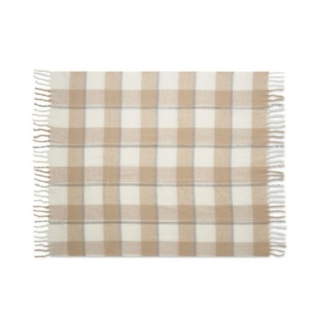 Couverture  en mohair à carreaux - QUET Matières : PET recyclé Couleurs : beige impression haute définition