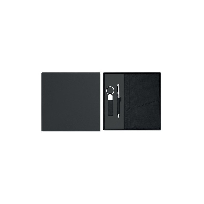 Coffret cadeau personnalisé élégant 3 pièces - SCRIBI 4 Matières : papier Couleurs : noir personnalisable avec votre logo