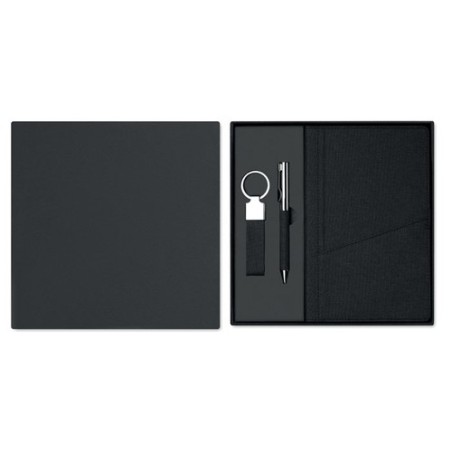 Coffret cadeau personnalisé élégant 3 pièces - SCRIBI 4 Matières : papier Couleurs : noir personnalisable avec votre logo