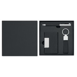 Coffret cadeau personnalisé 3 pièces - Stylo, Porte-Clés & Porte-Cartes - SCRIBI 3 Matières : acier inoxydable Couleurs : noir 2