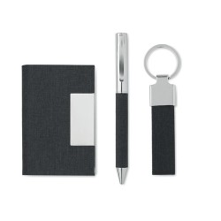 Coffret cadeau personnalisé 3 pièces - Stylo, Porte-Clés & Porte-Cartes - SCRIBI 3 Matières : acier inoxydable Couleurs : noir g