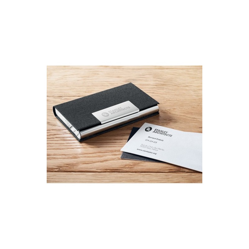 Coffret cadeau personnalisé 3 pièces - Stylo, Porte-Clés & Porte-Cartes - SCRIBI 3 Matières : acier inoxydable Couleurs : noir c