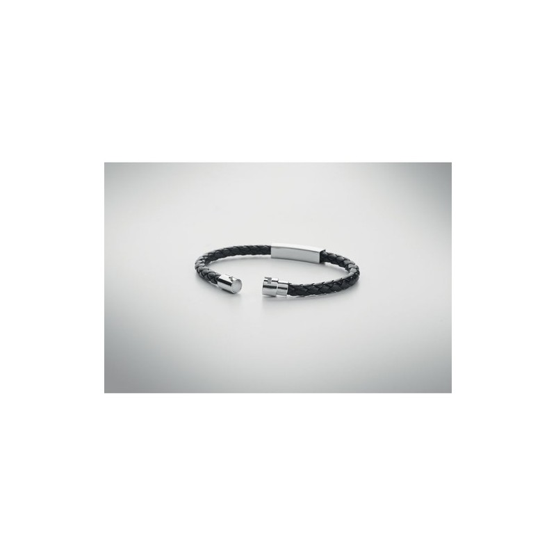 Bracelet tressé personnalisable en simili cuir FAULETI Matières : acier inoxydable Couleurs : noir personnalisable avec votre lo