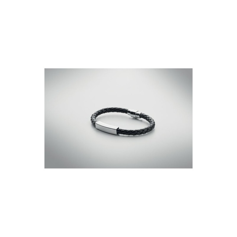 Bracelet tressé personnalisable en simili cuir FAULETI Matières : acier inoxydable Couleurs : noir marquage laser ultra précis