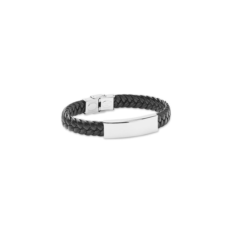 Bracelet personnalisé tressé en simili cuir pas cher - FAULET Matières : acier inoxydable Couleurs : noir