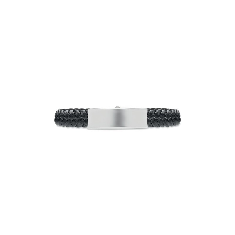 Bracelet personnalisé tressé en simili cuir pas cher - FAULET Matières : acier inoxydable Couleurs : noir personnalisable avec v