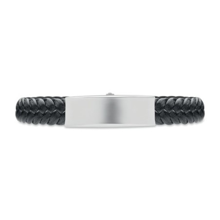 Bracelet personnalisé tressé en simili cuir pas cher - FAULET Matières : acier inoxydable Couleurs : noir personnalisable avec v