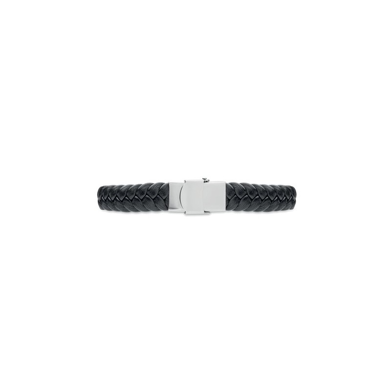 Bracelet personnalisé tressé en simili cuir pas cher - FAULET Matières : acier inoxydable Couleurs : noir cadeau entreprise pas 