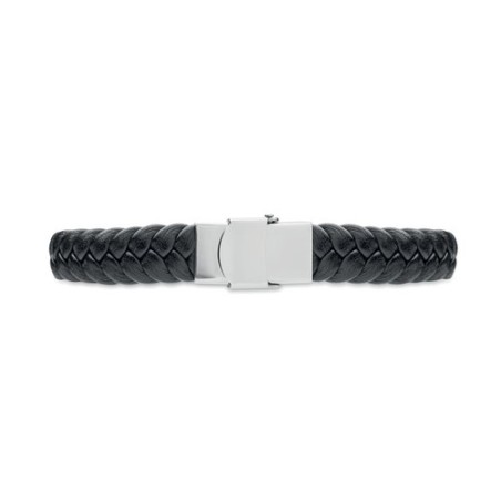 Bracelet personnalisé tressé en simili cuir pas cher - FAULET Matières : acier inoxydable Couleurs : noir cadeau entreprise pas 