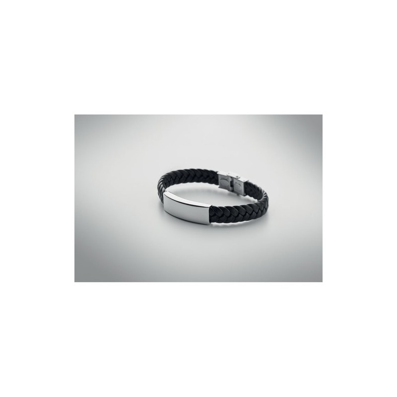 Bracelet personnalisé tressé en simili cuir pas cher - FAULET Matières : acier inoxydable Couleurs : noir impression haute défin