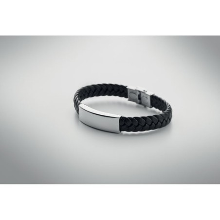 Bracelet personnalisé tressé en simili cuir pas cher - FAULET Matières : acier inoxydable Couleurs : noir impression haute défin