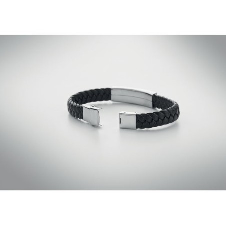 Bracelet personnalisé tressé en simili cuir pas cher - FAULET Matières : acier inoxydable Couleurs : noir marquage laser ultra p