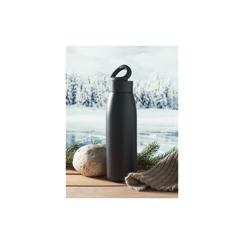 Bouteille isotherme personnalisée 400ml - CALEFRIO Couleurs : noir Matières : acier inoxydable recyclé livraison express 24h 48h