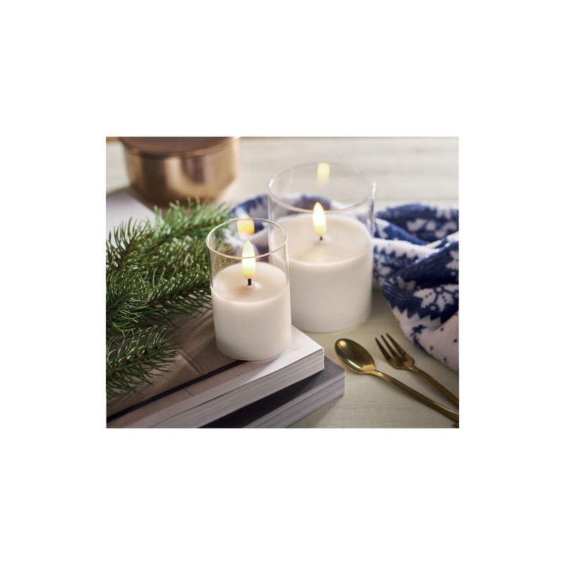 Bougie LED personnalisée en cire - XANDLE+ Matières : verre Couleurs : blanc impression haute définition