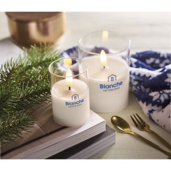Bougie LED personnalisée en cire - XANDLE+ Matières : verre Couleurs : blanc objet promotionnel éco-responsable