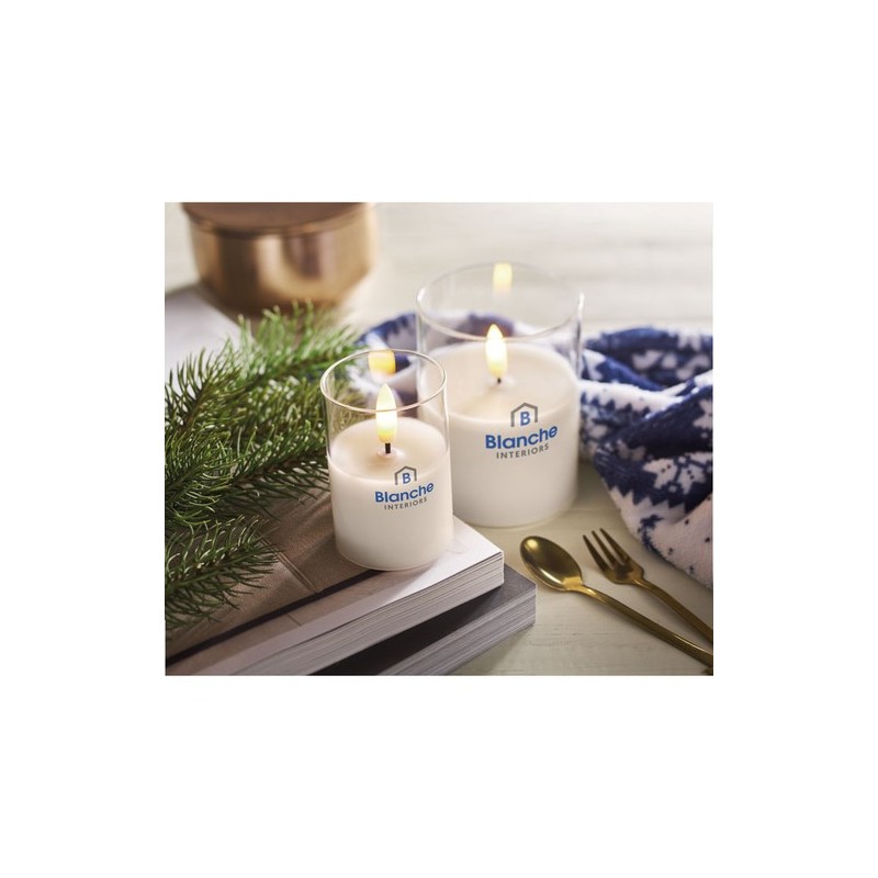 Bougie LED personnalisée en cire - XANDLE+ Matières : verre Couleurs : blanc objet promotionnel éco-responsable