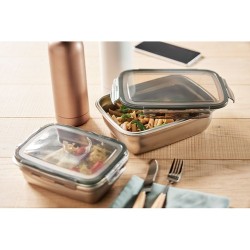 Boîte à lunch  personnalisée 850 ml - LOX Couleurs : gris transparent Matières : acier inoxydable recyclé marquage laser ultra p