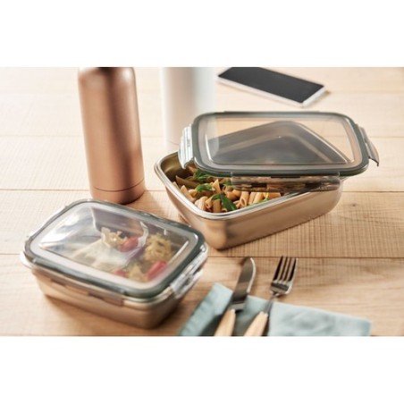 Boîte à lunch  personnalisée 850 ml - LOX Couleurs : gris transparent Matières : acier inoxydable recyclé marquage laser ultra p