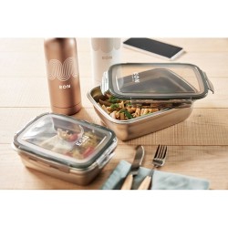 Boîte à lunch  personnalisée 850 ml - LOX Couleurs : gris transparent Matières : acier inoxydable recyclé objet promotionnel éco