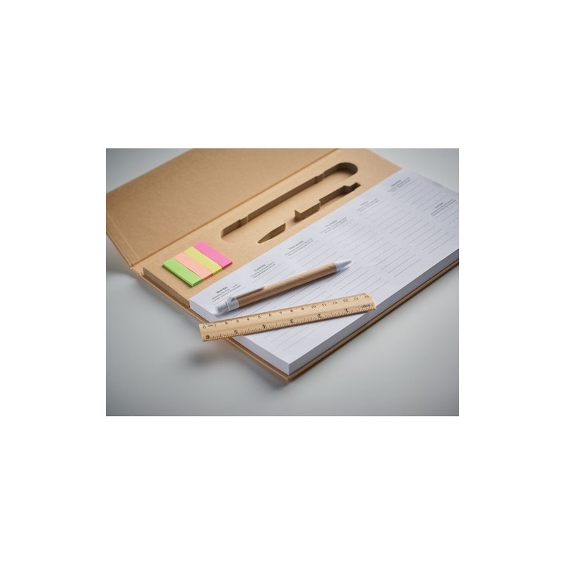 Agenda Hebdomadaire Personnalisé de Bureau MEMWEEK Matières : papier Couleurs : beige marquage laser ultra précis