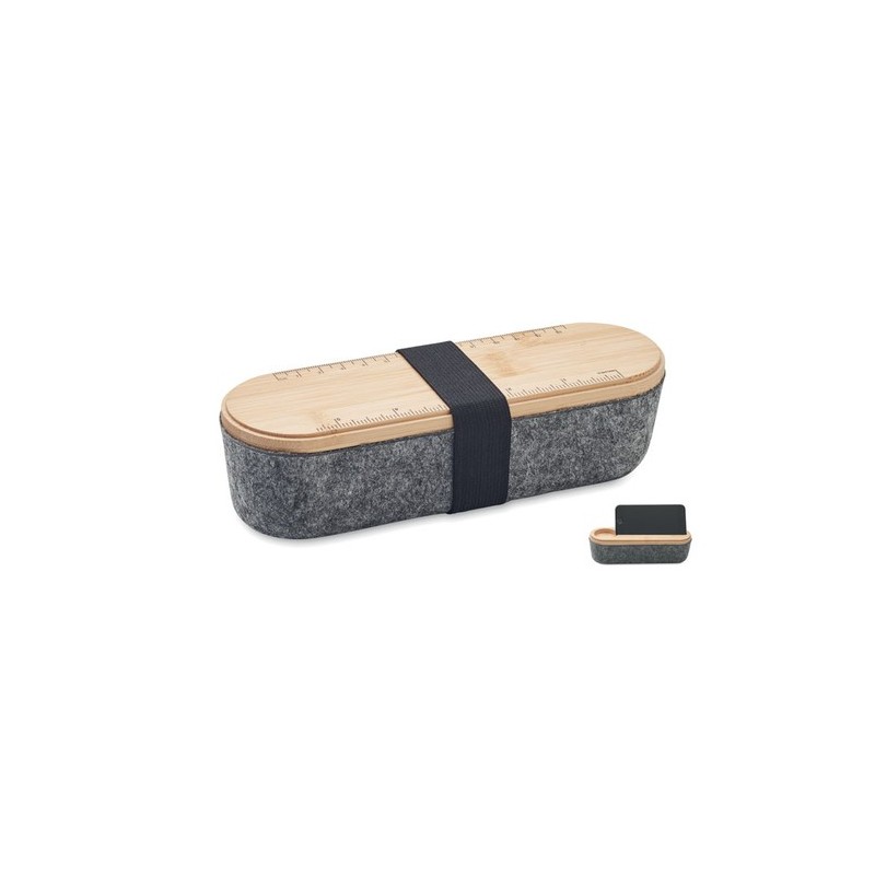 Trousse  en feutre RPET personnalisée - MILE Matières : bambou Couleurs : bois
