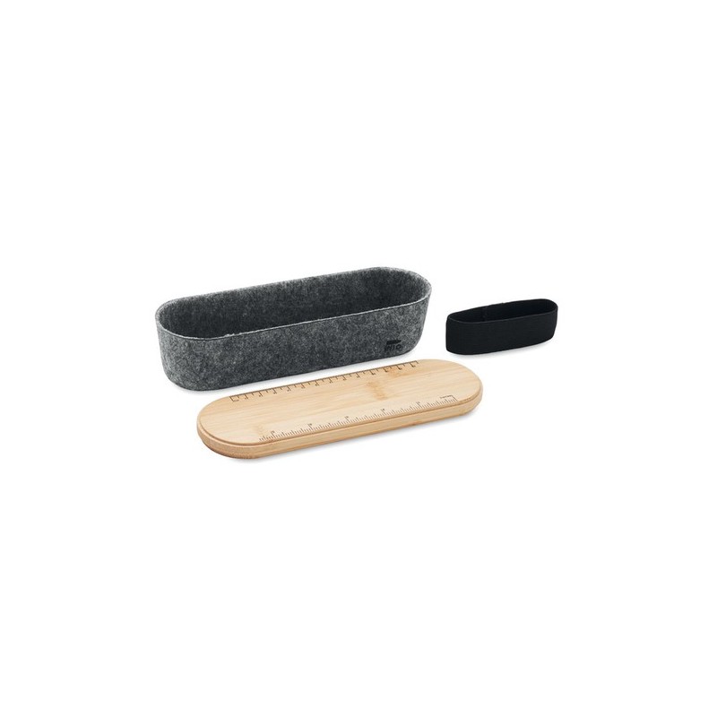 Trousse  en feutre RPET personnalisée - MILE Matières : bambou Couleurs : bois goodies publicitaire événementiel
