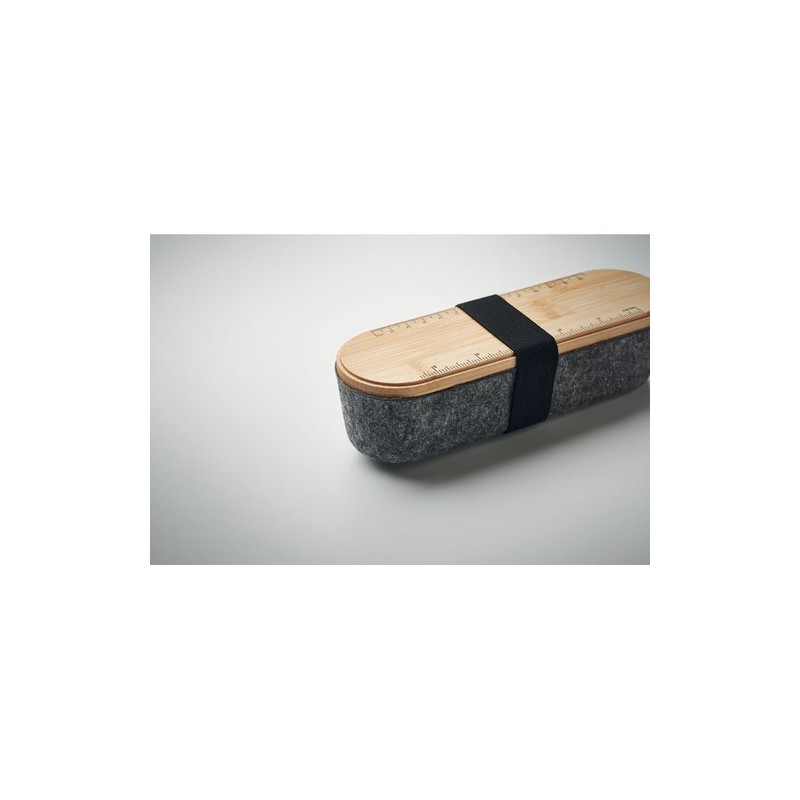 Trousse  en feutre RPET personnalisée - MILE Matières : bambou Couleurs : bois impression haute définition