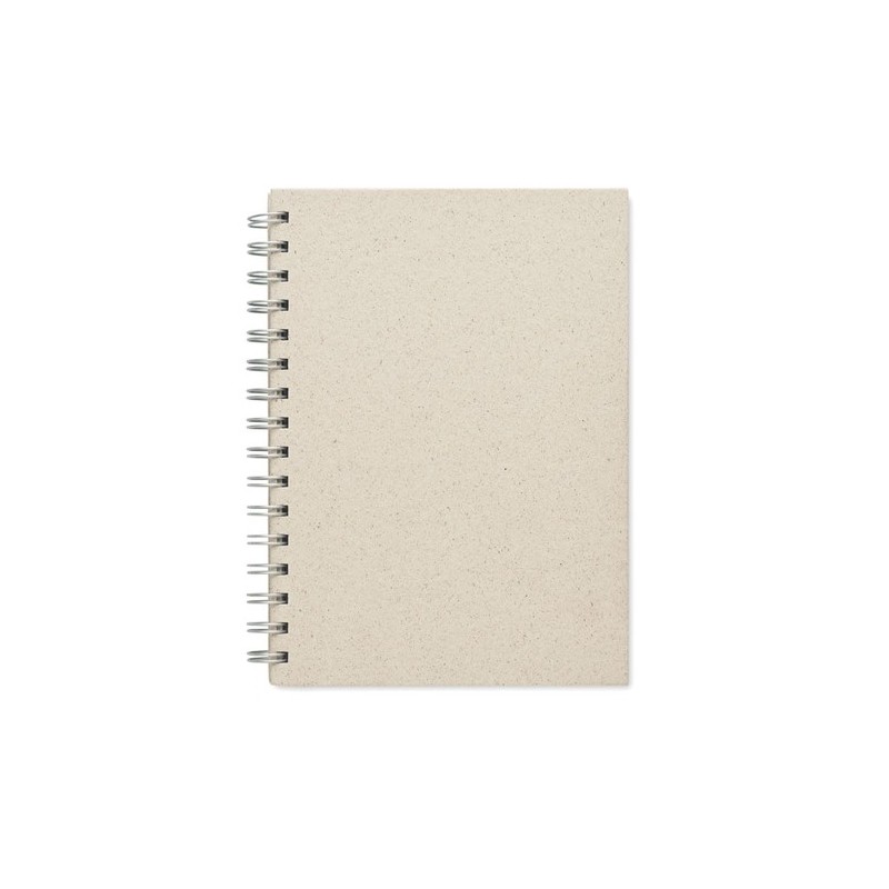 Carnet à spirales A5  personnalisé pas cher GRASS BOOK Couleurs : beige Matières : papier à base d'herbe
