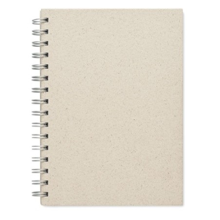 Carnet à spirales A5  personnalisé pas cher GRASS BOOK Couleurs : beige Matières : papier à base d'herbe
