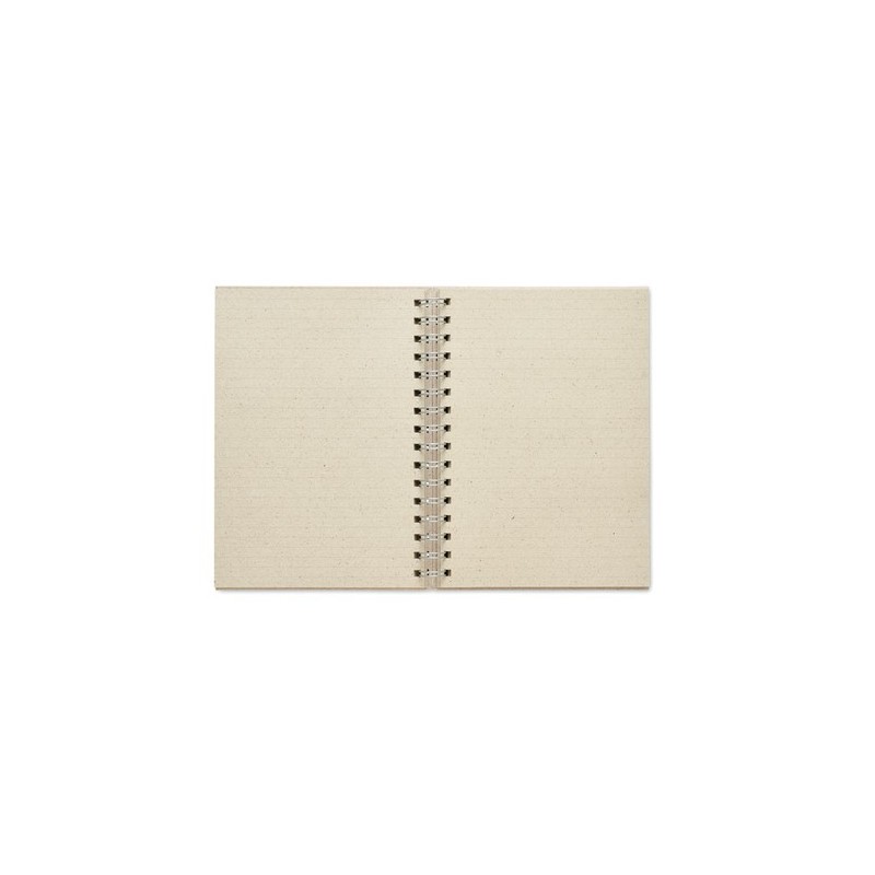 Carnet à spirales A5  personnalisé pas cher GRASS BOOK Couleurs : beige Matières : papier à base d'herbe personnalisable avec vo
