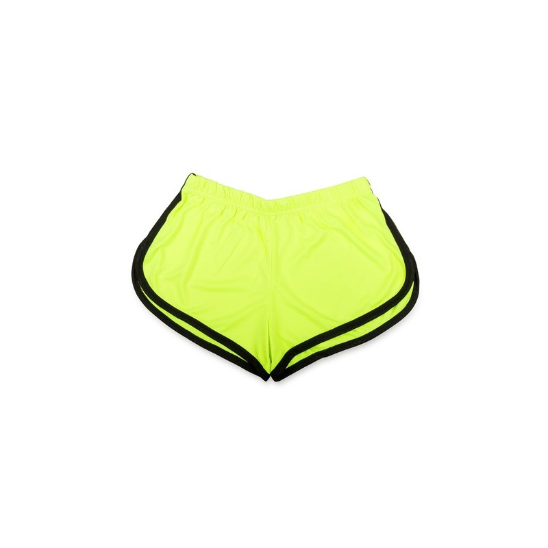Short Sport Personnalisé Textile Bizax Matières : polyester Taille textile : S Couleurs : jaune fluo marquage laser ultra précis