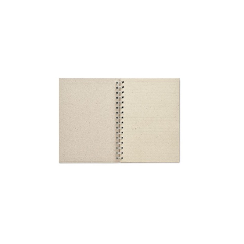 Carnet à spirales A5  personnalisé pas cher GRASS BOOK Couleurs : beige Matières : papier à base d'herbe goodies publicitaire év