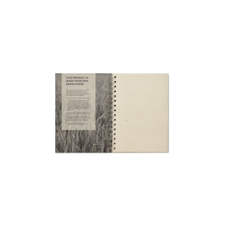 Carnet à spirales A5  personnalisé pas cher GRASS BOOK Couleurs : beige Matières : papier à base d'herbe impression haute défini
