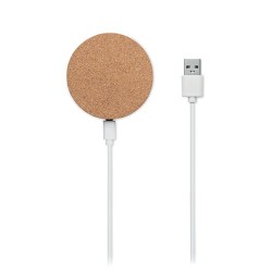 Chargeur sans fil rond  personnalisé 10W KOKE Matières : liège Couleurs : beige goodies publicitaire événementiel