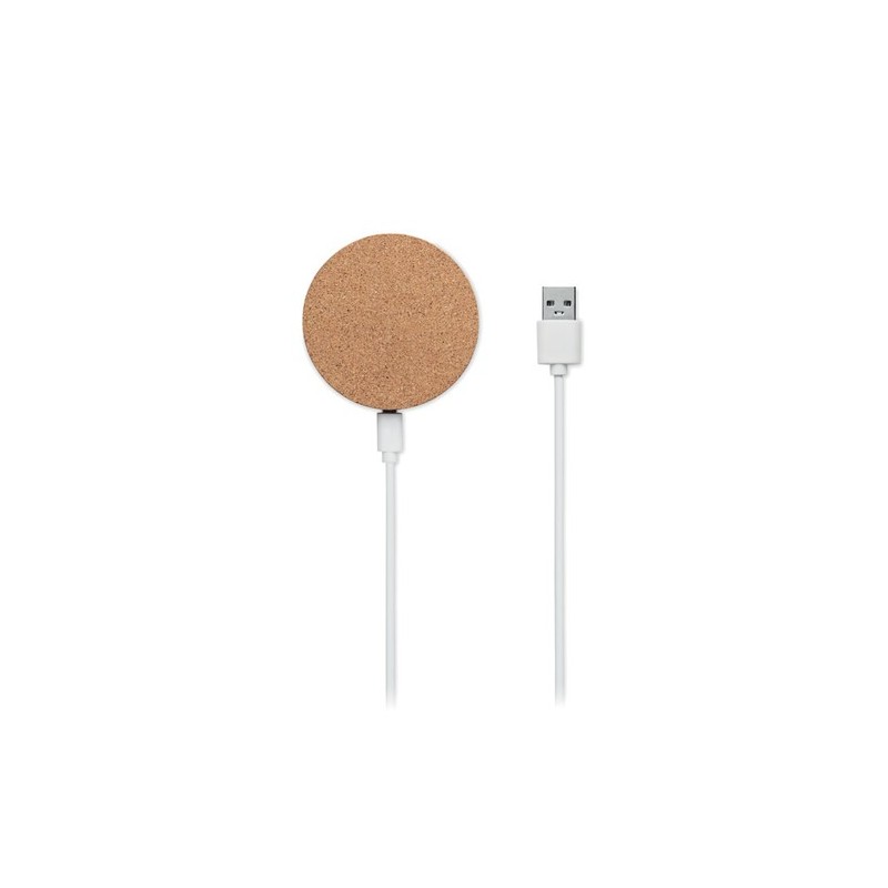 Chargeur sans fil rond  personnalisé 10W KOKE Matières : liège Couleurs : beige goodies publicitaire événementiel