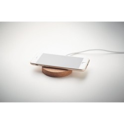 Chargeur sans fil rond  personnalisé 10W KOKE Matières : liège Couleurs : beige marquage laser ultra précis