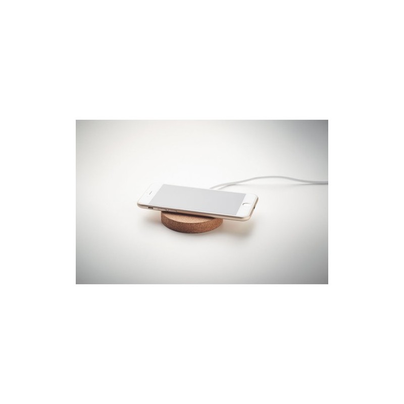 Chargeur sans fil rond  personnalisé 10W KOKE Matières : liège Couleurs : beige marquage laser ultra précis